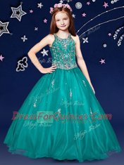 Comfortable Scoop Sleeveless Zipper Flower Girl Dresses for Less Teal Organza