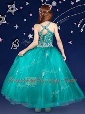 Comfortable Scoop Sleeveless Zipper Flower Girl Dresses for Less Teal Organza