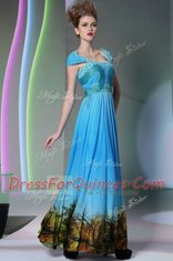 Baby Blue Printed Zipper Sleeveless Floor Length Appliques and Pattern
