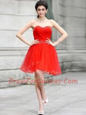 New Arrival Sleeveless Chiffon Knee Length Zipper Homecoming Dress in Coral Red with Beading