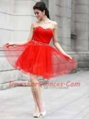 New Arrival Sleeveless Chiffon Knee Length Zipper Homecoming Dress in Coral Red with Beading