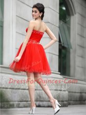 New Arrival Sleeveless Chiffon Knee Length Zipper Homecoming Dress in Coral Red with Beading