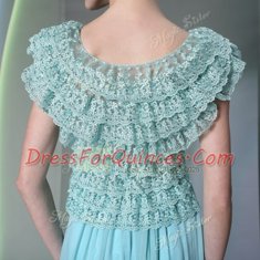 Gorgeous Scoop Aqua Blue Side Zipper Prom Evening Gown Lace Cap Sleeves Floor Length
