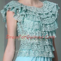 Gorgeous Scoop Aqua Blue Side Zipper Prom Evening Gown Lace Cap Sleeves Floor Length