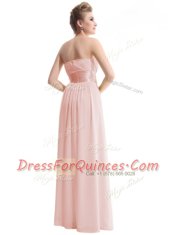 Enchanting Chiffon Strapless Sleeveless Zipper Ruching and Bowknot Prom Evening Gown in Baby Pink