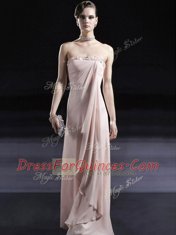 Sleeveless Chiffon Floor Length Zipper Homecoming Dress in Baby Pink with Beading