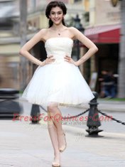 Artistic White Chiffon Lace Up Strapless Sleeveless Knee Length Prom Evening Gown Beading