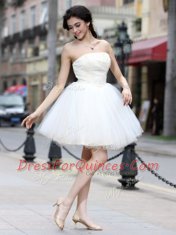 Artistic White Chiffon Lace Up Strapless Sleeveless Knee Length Prom Evening Gown Beading