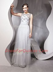 Modern Scoop Chiffon Sleeveless Floor Length Dress for Prom and Beading