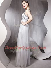 Modern Scoop Chiffon Sleeveless Floor Length Dress for Prom and Beading