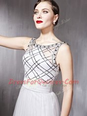 Modern Scoop Chiffon Sleeveless Floor Length Dress for Prom and Beading