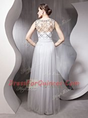 Modern Scoop Chiffon Sleeveless Floor Length Dress for Prom and Beading