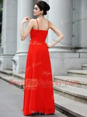 Graceful Coral Red Sleeveless Floor Length Beading Zipper Prom Dress