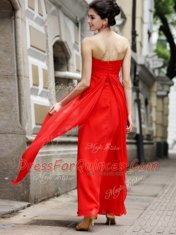 Beading Prom Evening Gown Coral Red Zipper Sleeveless Ankle Length