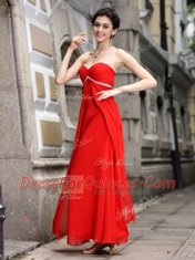 Beading Prom Evening Gown Coral Red Zipper Sleeveless Ankle Length