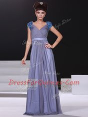 Chiffon Short Sleeves Floor Length and Beading and Ruching