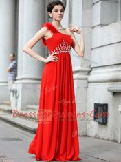 One Shoulder Coral Red Sleeveless Chiffon Zipper Prom Dresses for Prom and Party