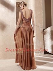 Floor Length Empire Sleeveless Brown Evening Dress Zipper