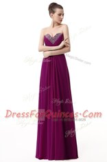 Chiffon Sweetheart Sleeveless Lace Up Beading and Ruching in Purple