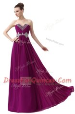 Chiffon Sweetheart Sleeveless Lace Up Beading and Ruching in Purple