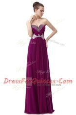 Chiffon Sweetheart Sleeveless Lace Up Beading and Ruching in Purple