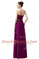 Chiffon Sweetheart Sleeveless Lace Up Beading and Ruching in Purple