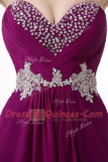 Chiffon Sweetheart Sleeveless Lace Up Beading and Ruching in Purple