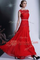 Trendy Scalloped Floor Length Side Zipper Dress for Prom Red for Prom and Party with Beading and Lace