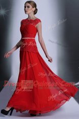 Trendy Scalloped Floor Length Side Zipper Dress for Prom Red for Prom and Party with Beading and Lace