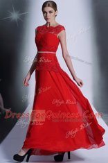 Trendy Scalloped Floor Length Side Zipper Dress for Prom Red for Prom and Party with Beading and Lace