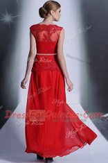 Trendy Scalloped Floor Length Side Zipper Dress for Prom Red for Prom and Party with Beading and Lace