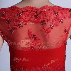 Trendy Scalloped Floor Length Side Zipper Dress for Prom Red for Prom and Party with Beading and Lace