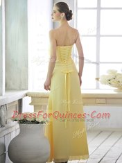 Sophisticated Light Yellow Strapless Lace Up Hand Made Flower Prom Party Dress Sleeveless