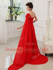 Pretty One Shoulder Sleeveless Court Train Zipper With Train Beading and Ruching Prom Dresses