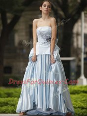 Charming Chiffon Strapless Sleeveless Side Zipper Appliques and Bowknot Prom Dress in Silver