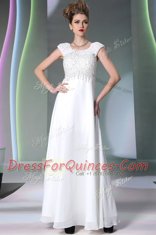 Cute Scoop White Sleeveless Floor Length Lace Zipper Homecoming Dress