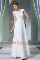 Cute Scoop White Sleeveless Floor Length Lace Zipper Homecoming Dress