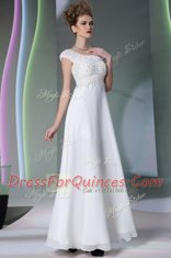 Cute Scoop White Sleeveless Floor Length Lace Zipper Homecoming Dress