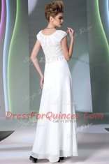 Cute Scoop White Sleeveless Floor Length Lace Zipper Homecoming Dress