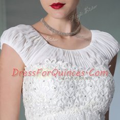 Cute Scoop White Sleeveless Floor Length Lace Zipper Homecoming Dress