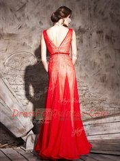 Exquisite Red Chiffon Zipper Straps Sleeveless Floor Length Prom Evening Gown Beading