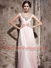 Scoop Baby Pink Sleeveless Chiffon Backless Prom Gown for Prom and Party