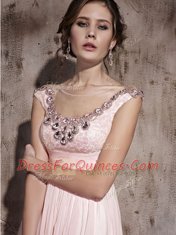 Scoop Baby Pink Sleeveless Chiffon Backless Prom Gown for Prom and Party