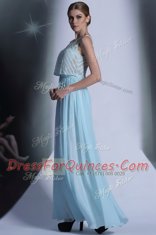 Custom Made Scoop Light Blue Sleeveless Floor Length Lace Side Zipper Prom Gown