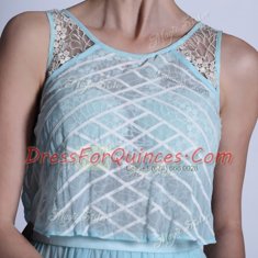 Custom Made Scoop Light Blue Sleeveless Floor Length Lace Side Zipper Prom Gown