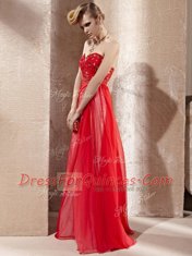 Sweetheart Sleeveless Side Zipper Evening Dress Coral Red Chiffon