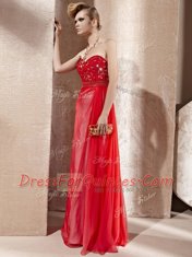 Sweetheart Sleeveless Side Zipper Evening Dress Coral Red Chiffon