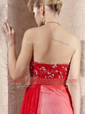 Sweetheart Sleeveless Side Zipper Evening Dress Coral Red Chiffon