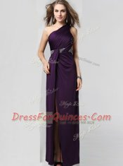 One Shoulder Sleeveless Beading Criss Cross Prom Party Dress