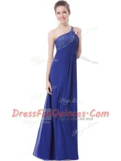 Floor Length Blue Evening Dress One Shoulder Sleeveless Criss Cross